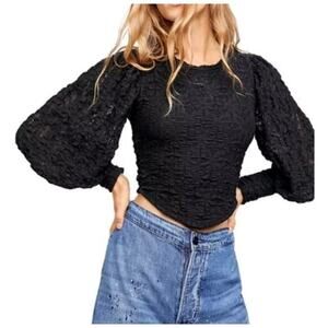 Free People Tea Time Long Sleeve‎ Top Black Size Small